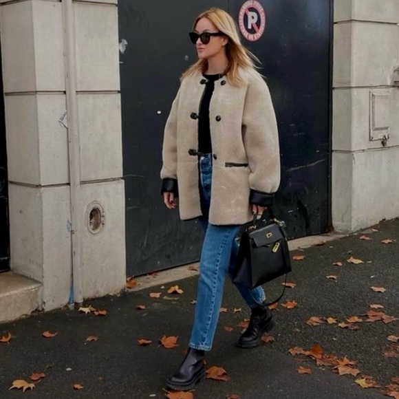 Mango Cream Teddy Jacket with Black Accents - Picture 2 of 12